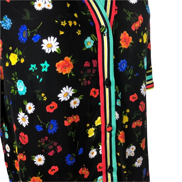 Alice Olivia black floral print blouse short-sleeve top sz small - Picture 8 of 16